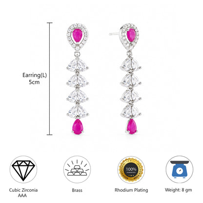 Rhodium Plated AD Drop Earrings for Women