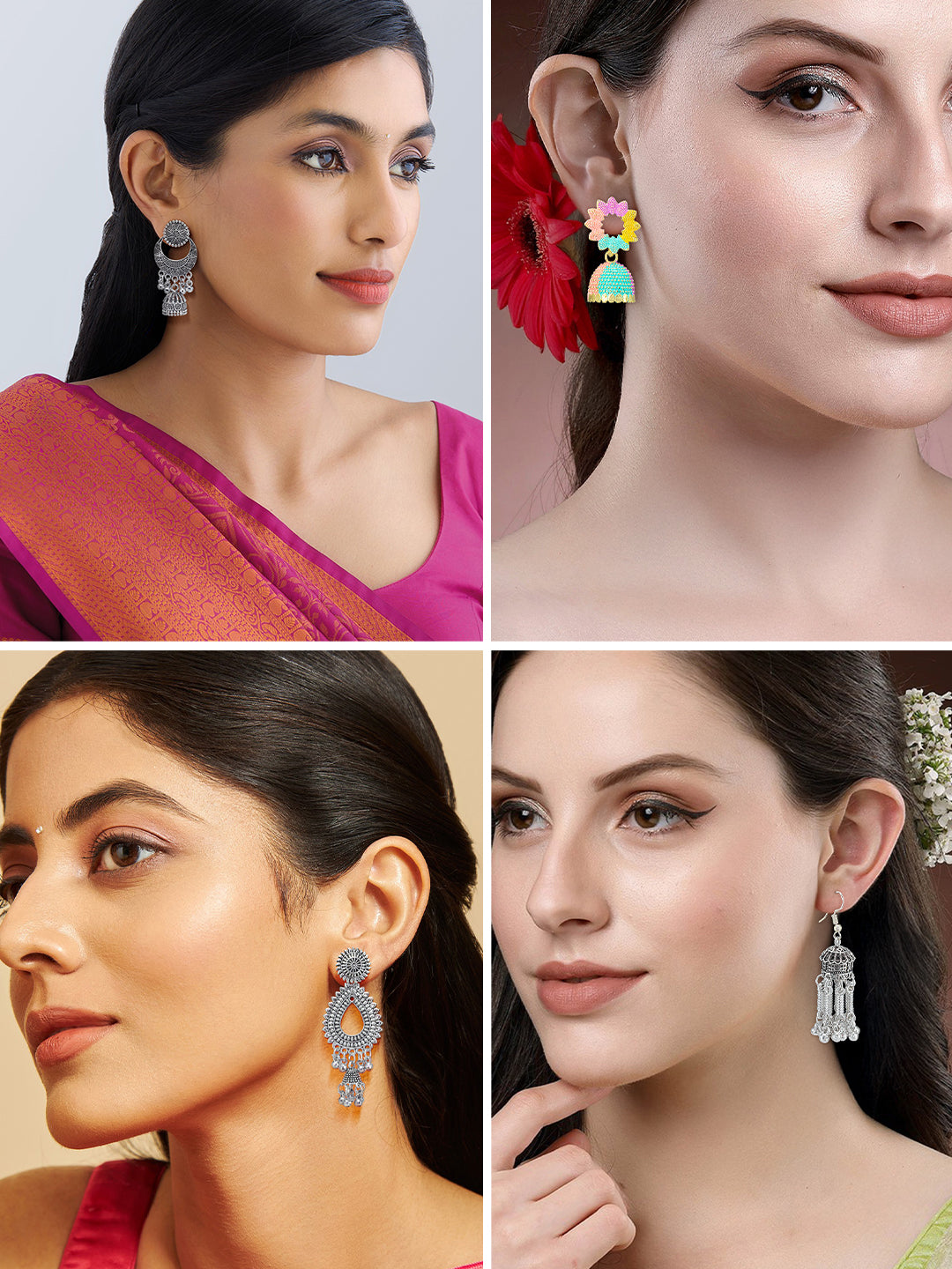 Pack of Eight Multicolour Jhumki & Drop Earrings