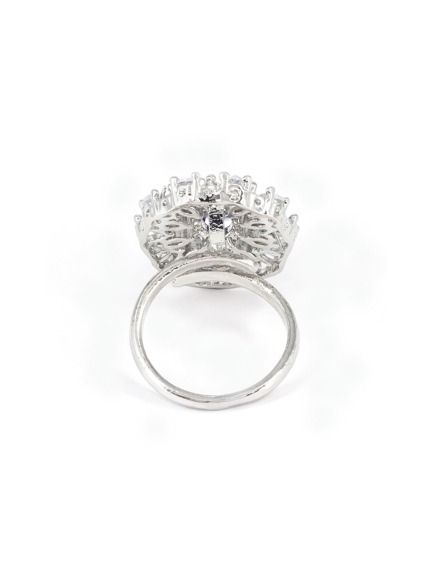 Silver Plated Purple AD Floral Adjustable Ring for Women