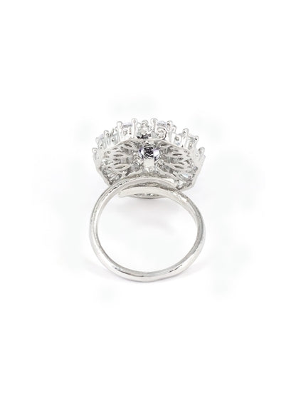 Silver Plated Purple AD Floral Adjustable Ring for Women