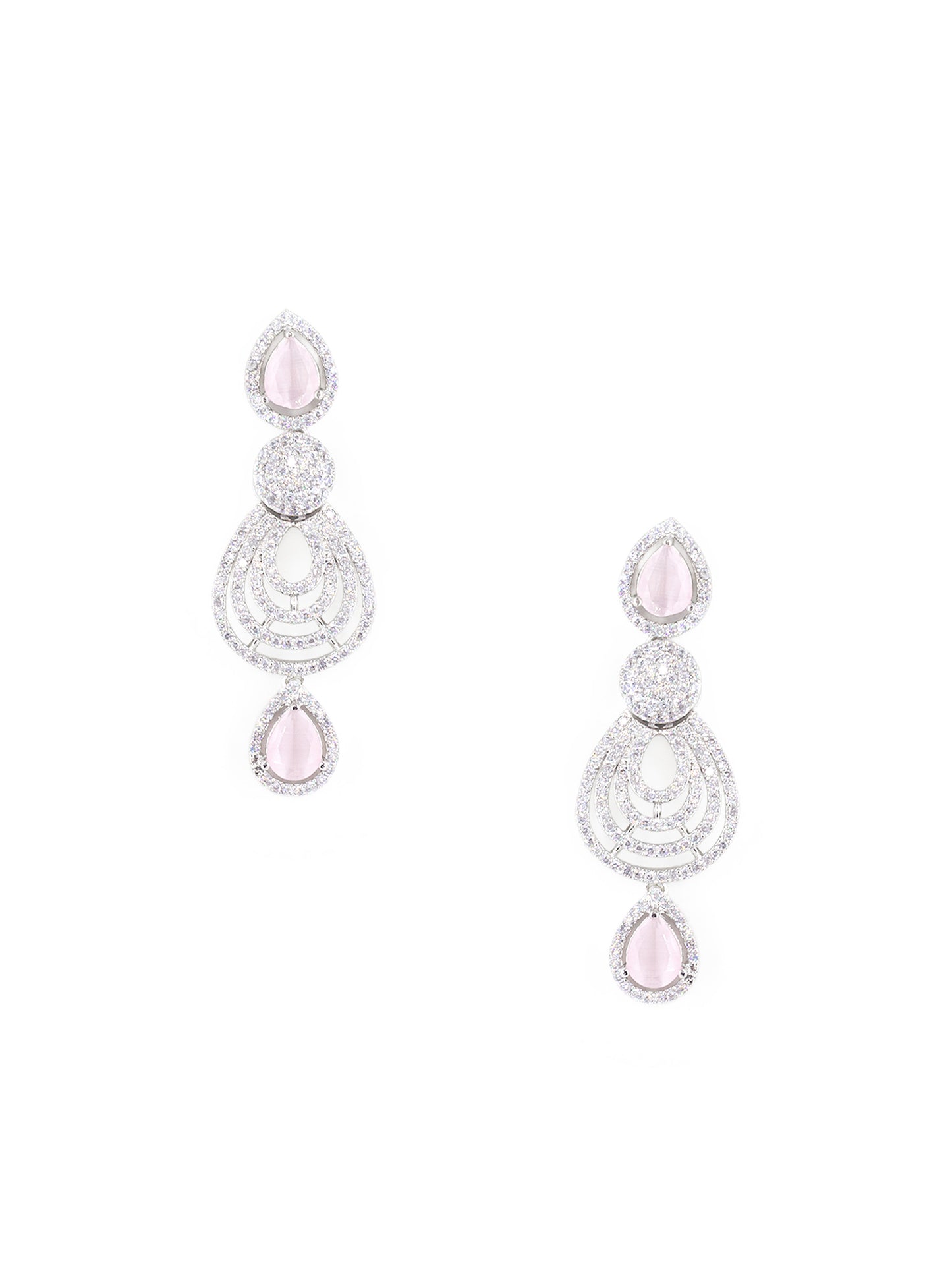 Silver Plated Pink & White AD Designer Jewellery Set