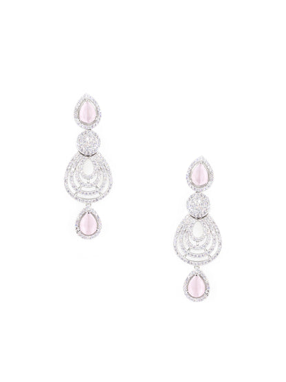 Silver Plated Pink & White AD Designer Jewellery Set