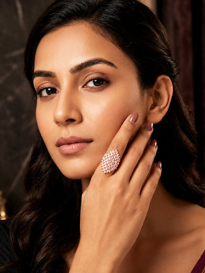 Rose Gold Plated AD Finger Ring for Women