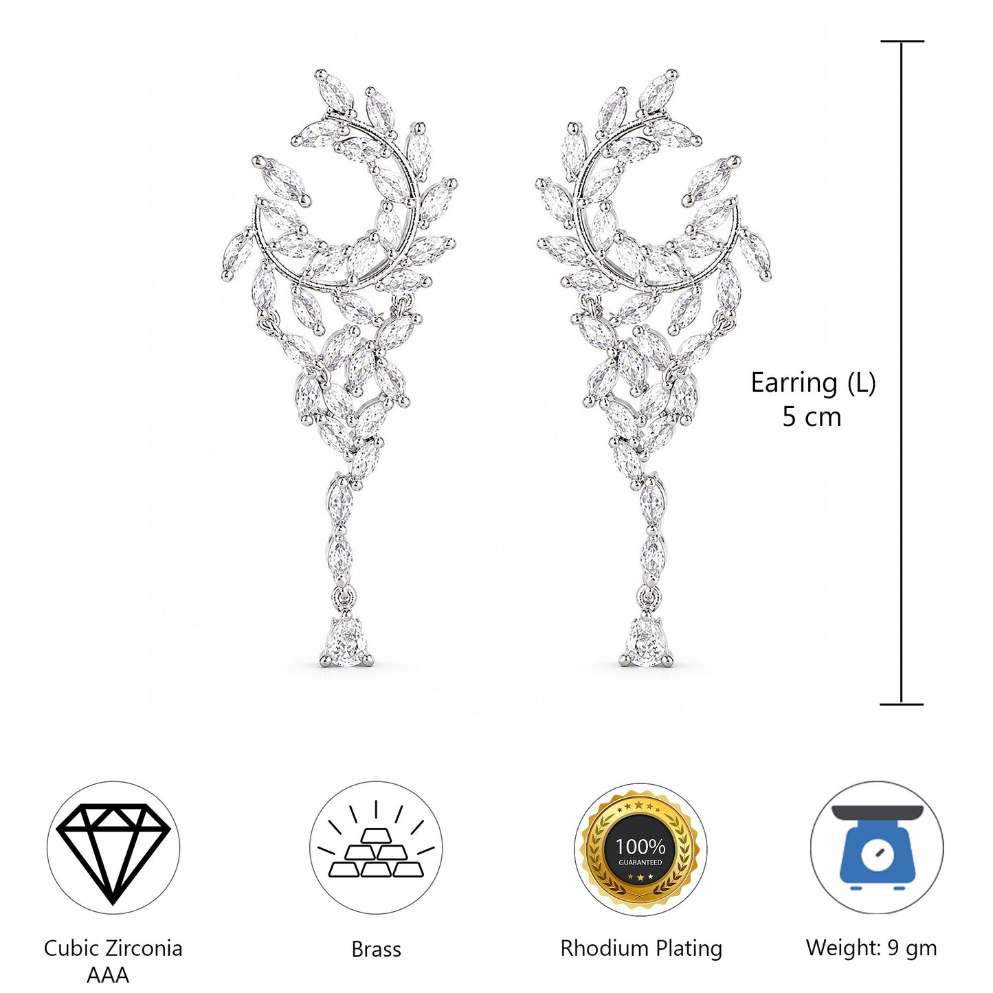 Silver Plated American Diamond Drop Earrings for Women