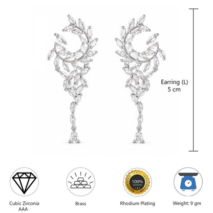 Silver Plated American Diamond Drop Earrings for Women
