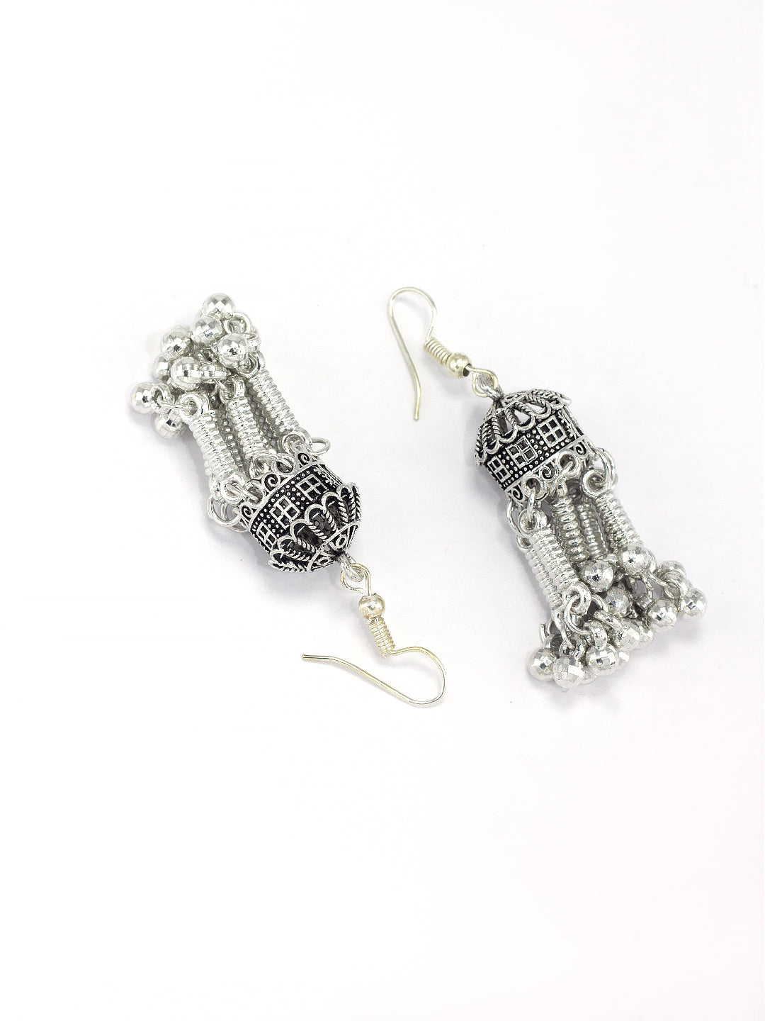 Silver Oxidized Hut Shaped Drop Earrings