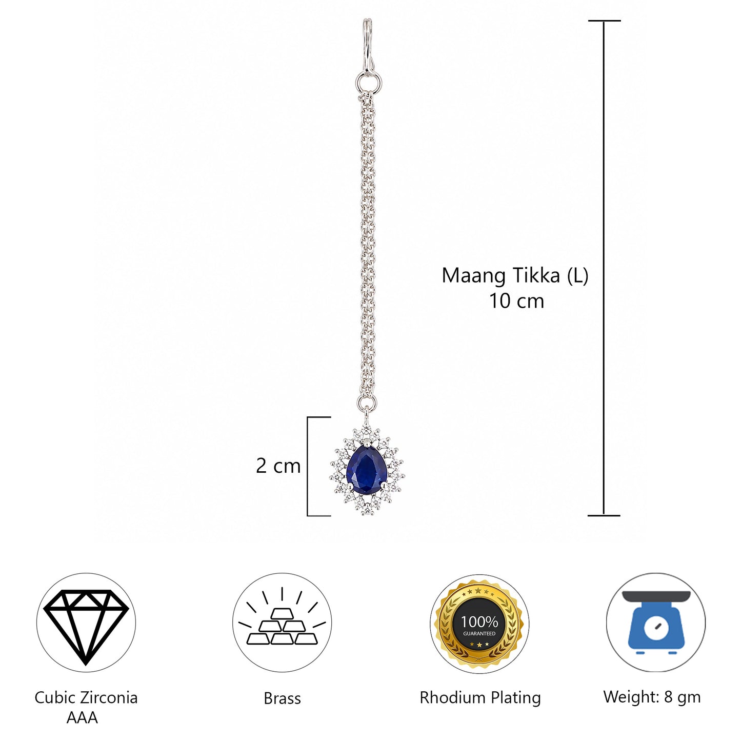 Silver Plated Blue AD Maang Tikka for Women