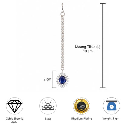 Silver Plated Blue AD Maang Tikka for Women