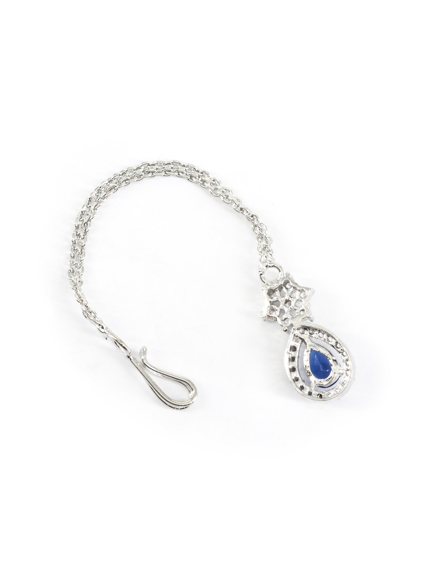 Rhodium Plated Blue AD Teardrop Maang Tikka