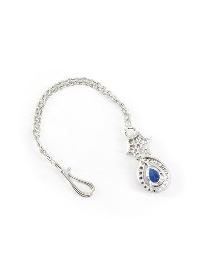 Rhodium Plated Blue AD Teardrop Maang Tikka
