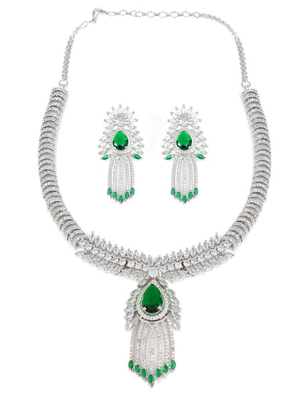 American Diamond Studded Green Jewellery Set For Women And Girls