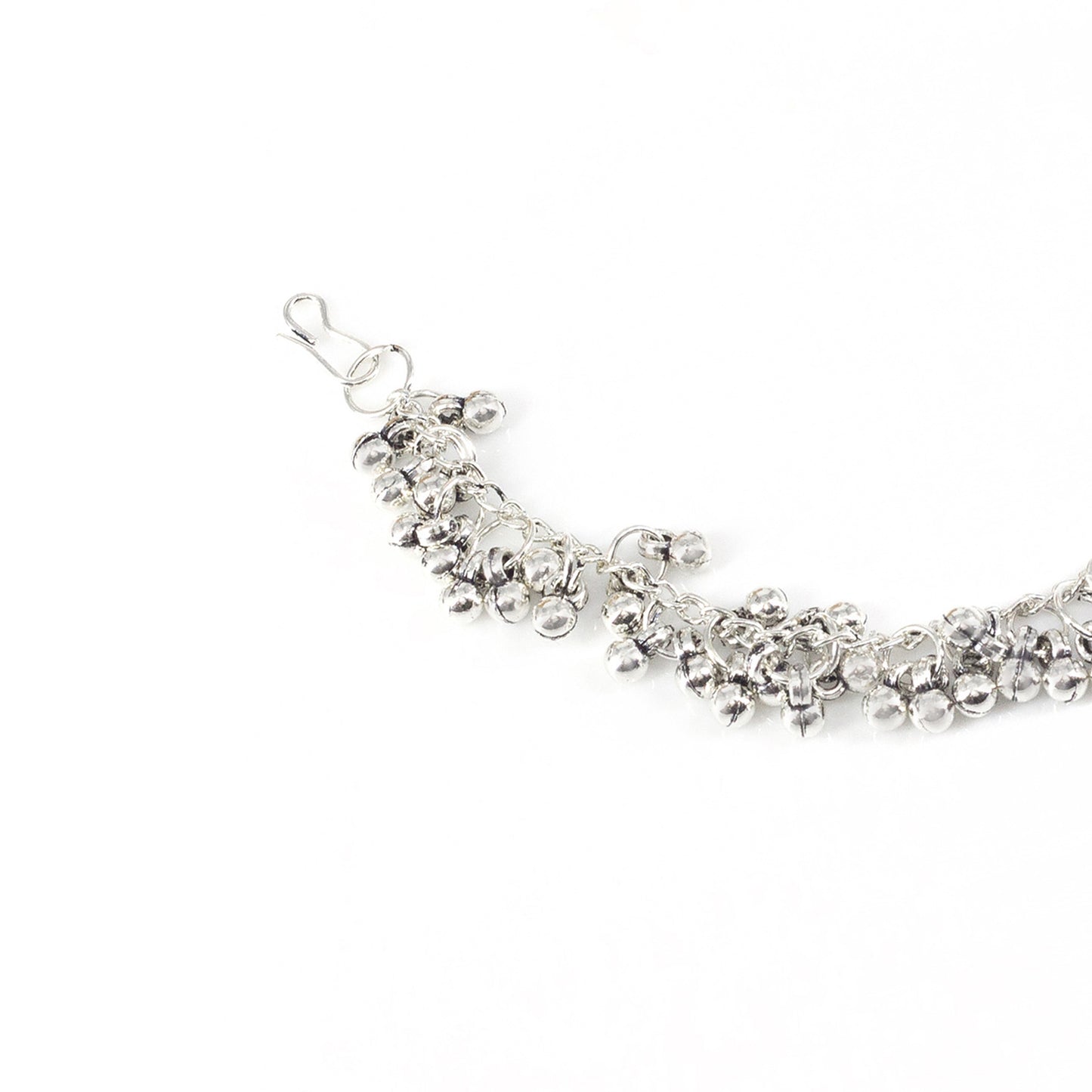 Silver Oxidised Floral Jhumka Earring with Chain for Women