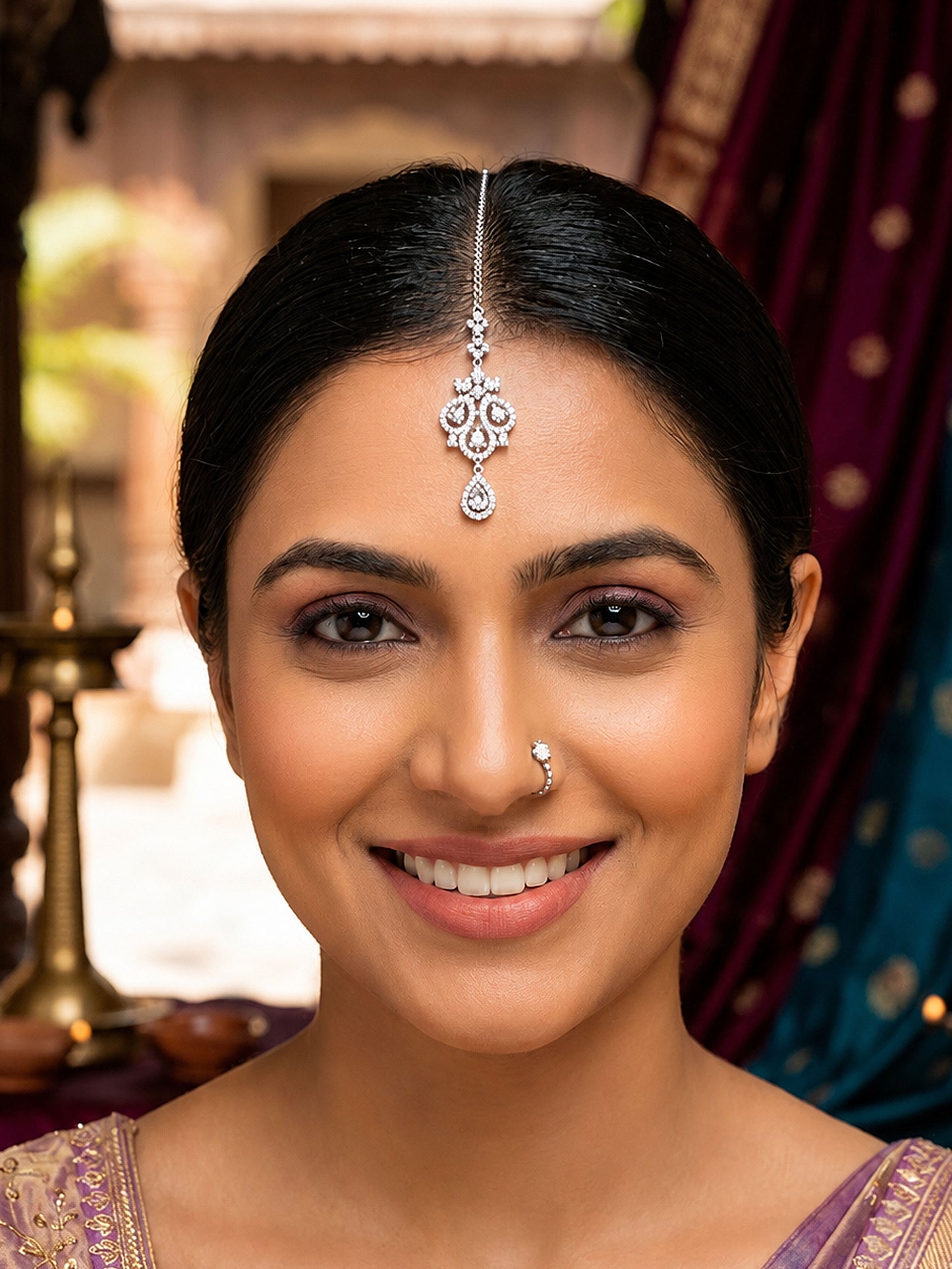 Silver Plated AD Maang Tikka for Women