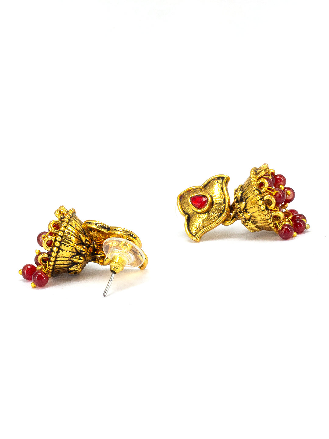 Red Beads Drop Jhumki Earrings