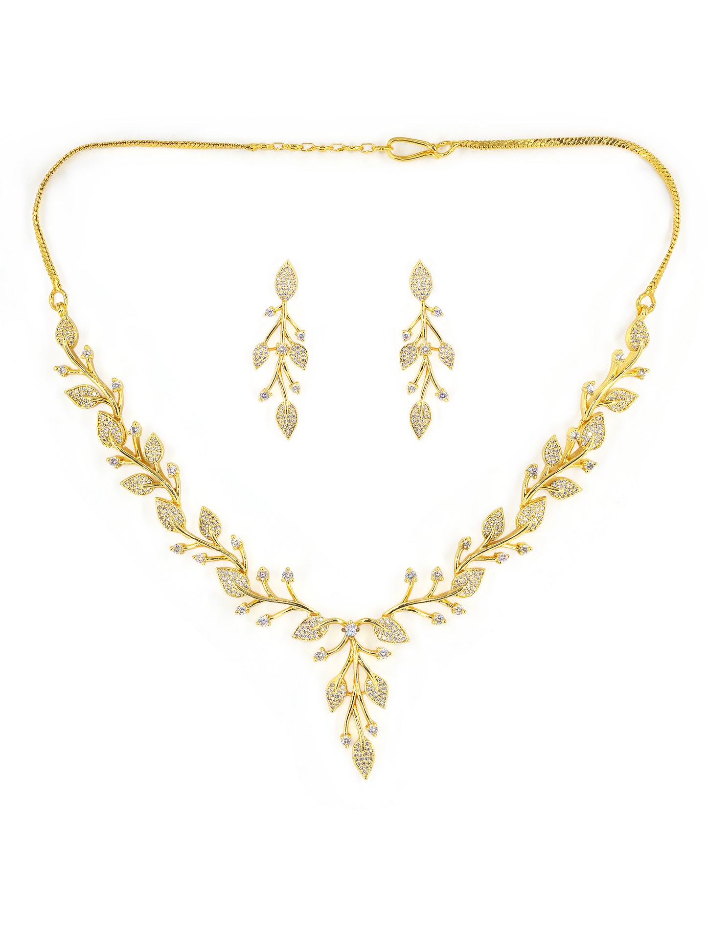 Gold Plated American Diamond Leaf Designer Jewellery Set for Women