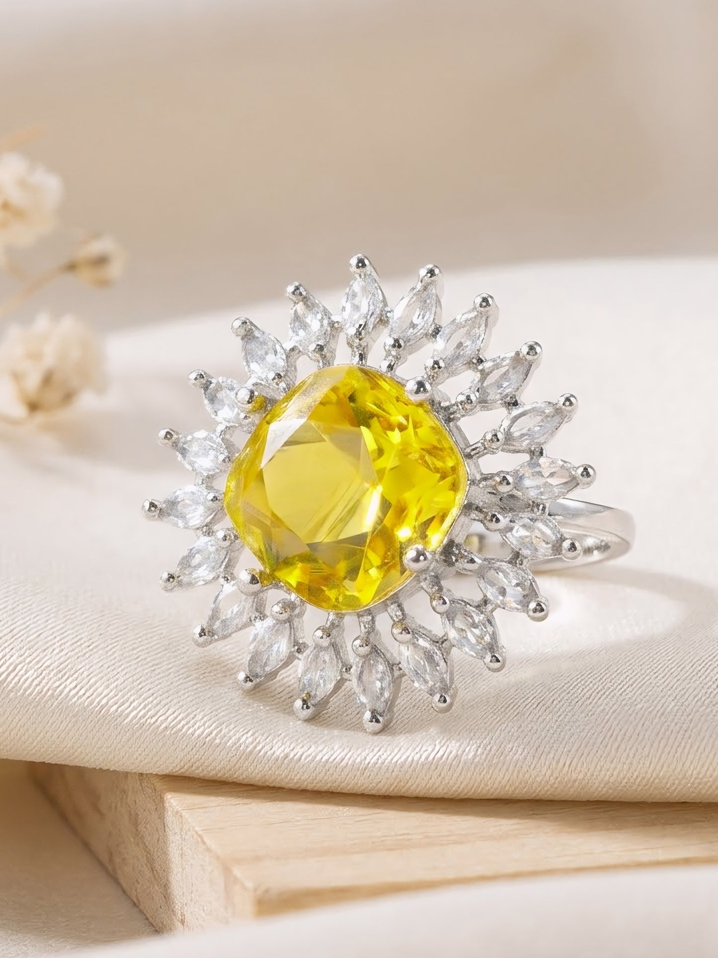 Silver Plated Yellow AD Finger Ring for Women