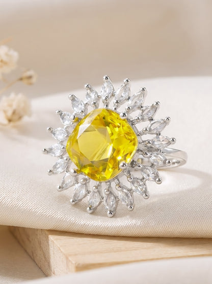 Silver Plated Yellow AD Finger Ring for Women