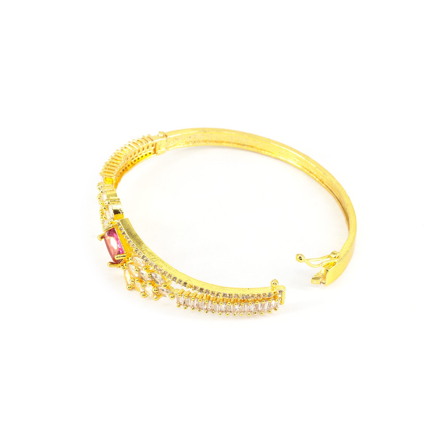 Gold Plated Red AD Leaf Bangle Bracelet for Women