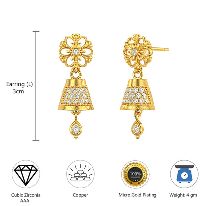 Micro Gold Plated AD Jhumki Earrings for Women