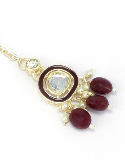 Gold-Plated Red Kundan-Studded & Beaded Jewellery Set