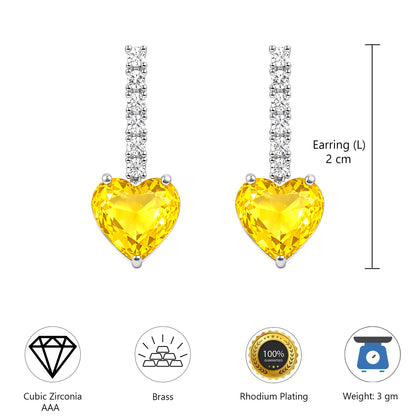 Silver Plated Yellow Heart AD Drop Earrings for Women