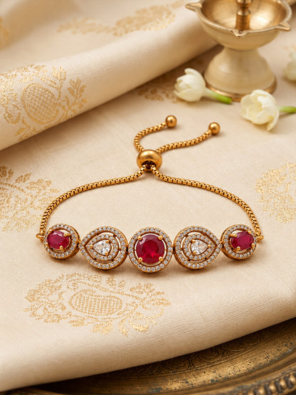 Antique Gold Plated Red AD Adjustable Bracelet for Women