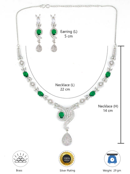 Silver Plated Green Designer AD Jewellery Set
