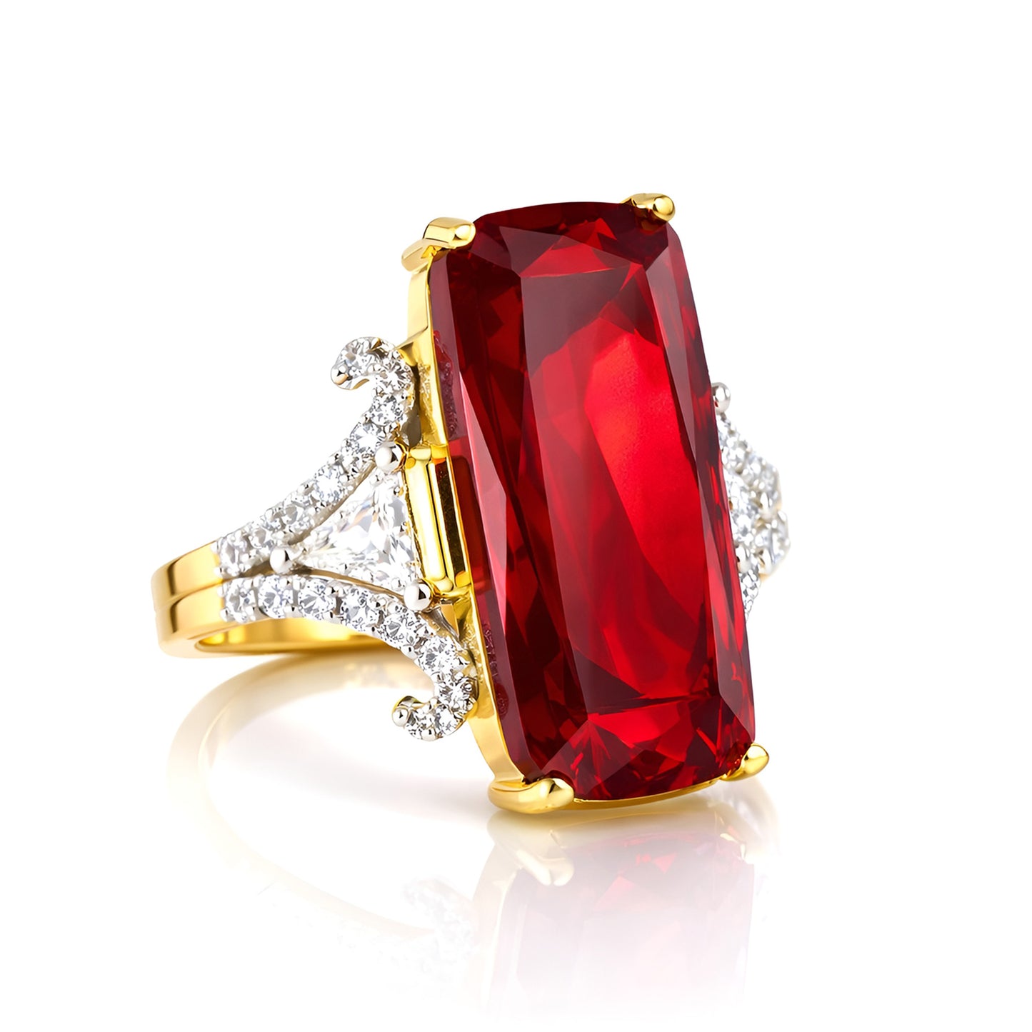 Gold Plated Red AD Adjustable Designer Ring For Women