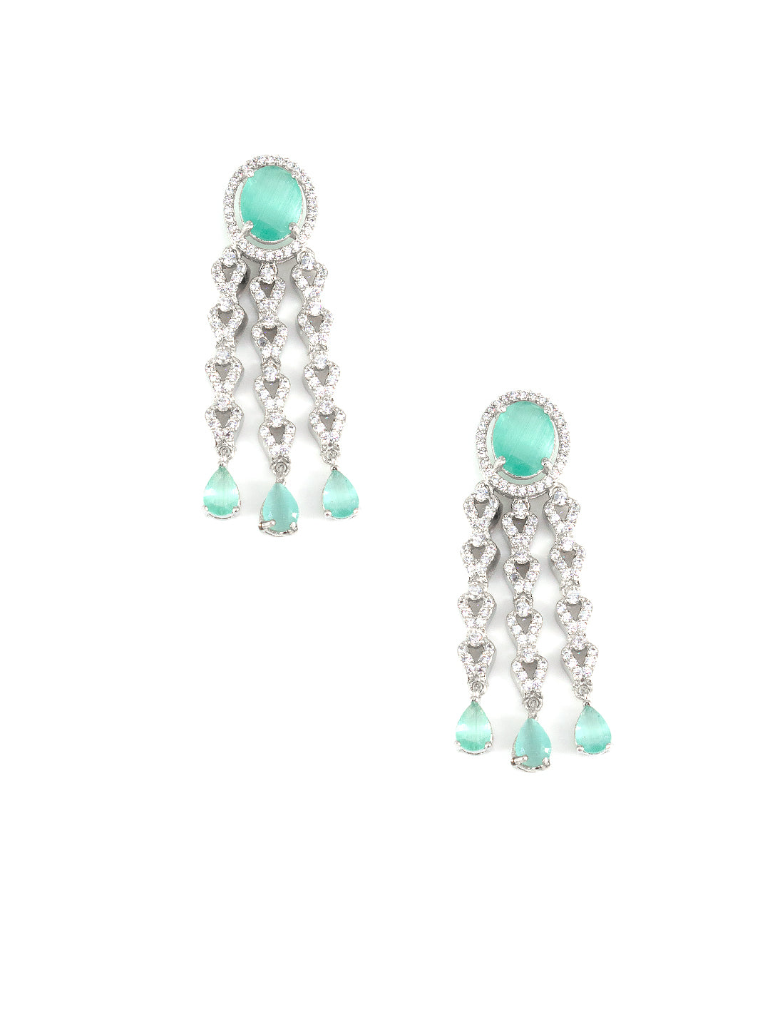 Silver Plated Mint Green AD Designer Jewellery Set