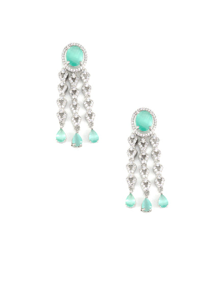Silver Plated Mint Green AD Designer Jewellery Set