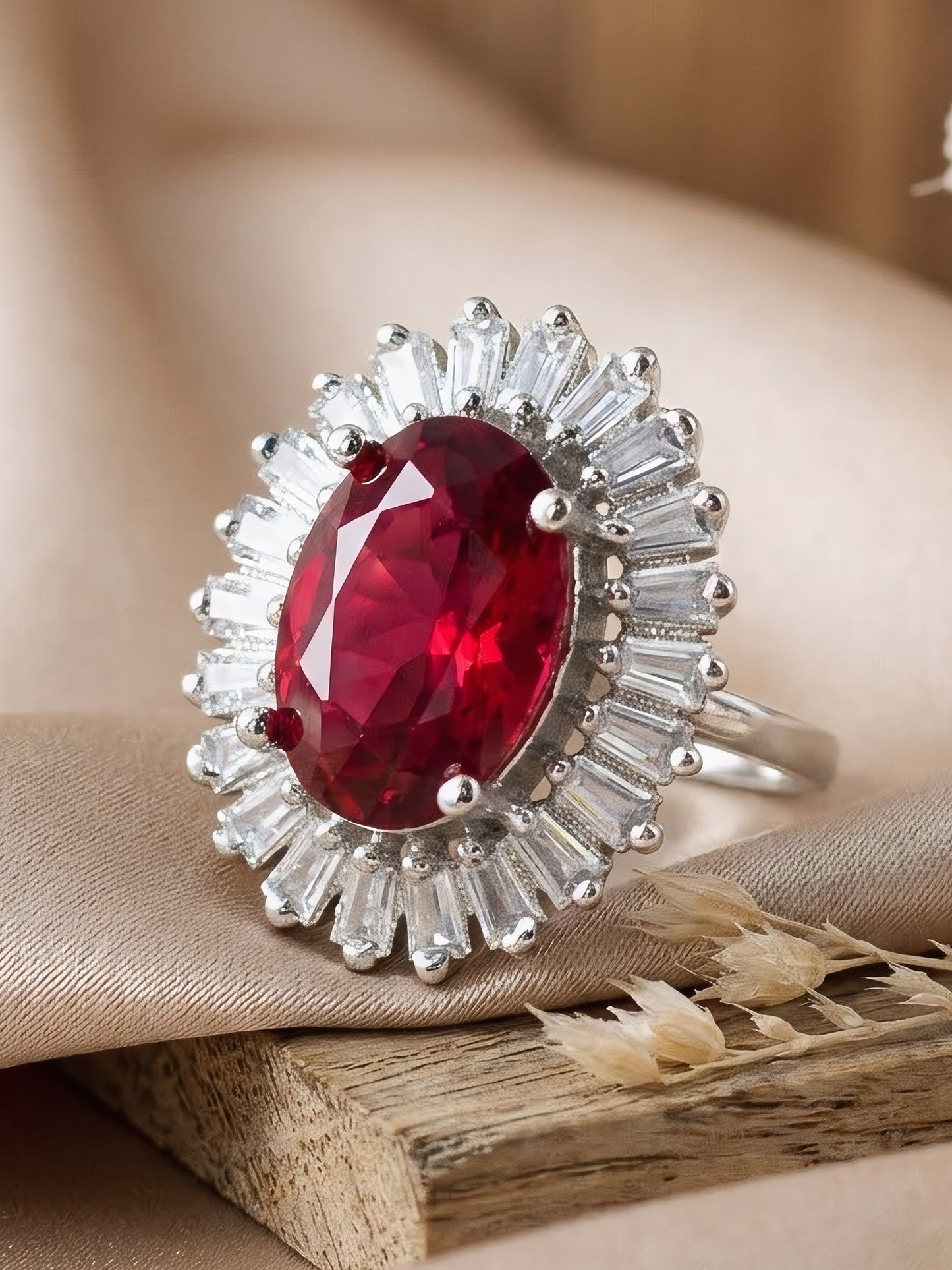 Silver Plated Red AD Finger Ring for Women