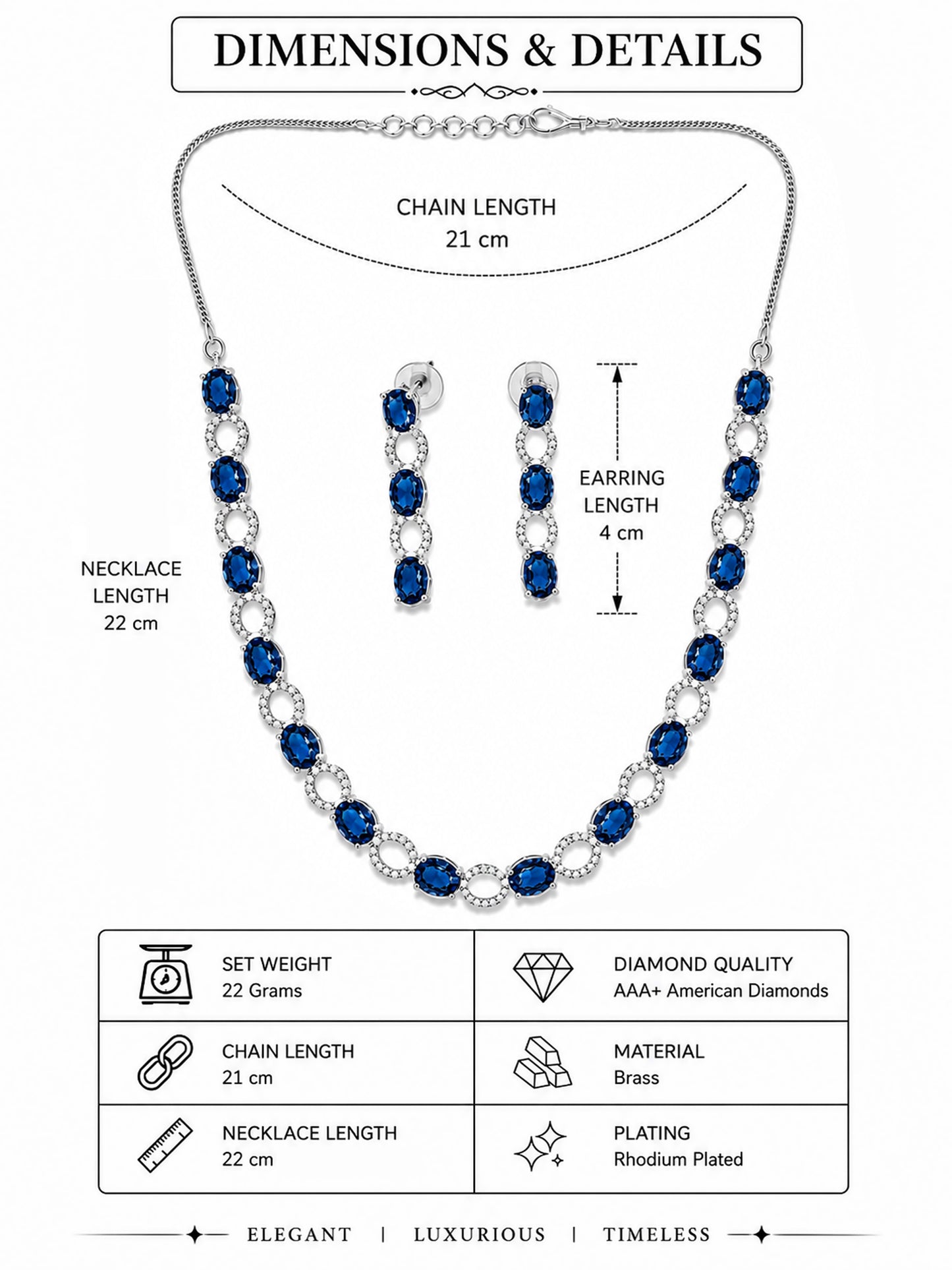 Silver Plated Blue AD Choker Set for Women