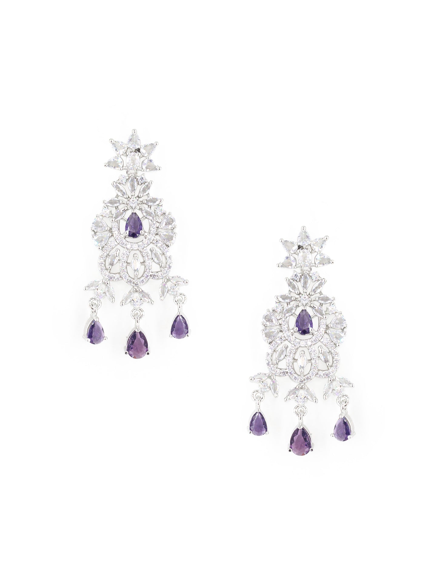 Rhodium Plated Purple & White AD Jewellery Set