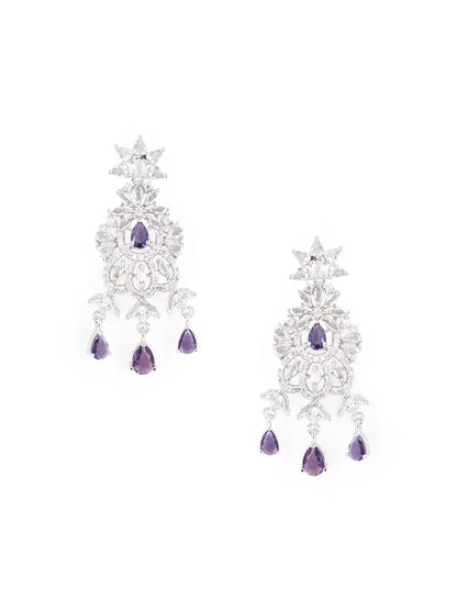 Rhodium Plated Purple & White AD Jewellery Set