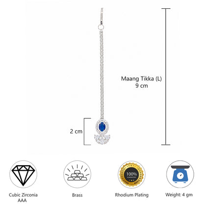 Silver Plated Blue AD Maang Tikka for Women