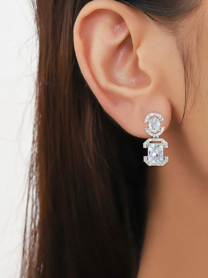 Silver Plated AD Drop Earrings for Women