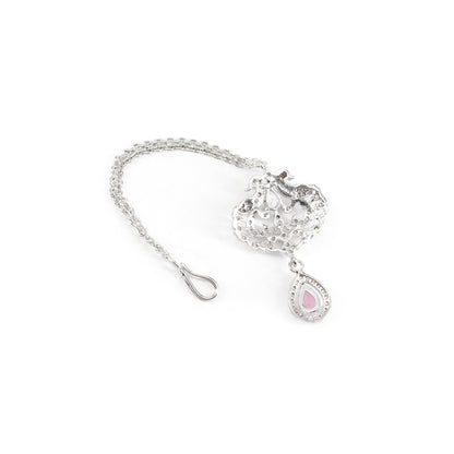Silver Plated Pink AD Peacock Maang Tikka for Women
