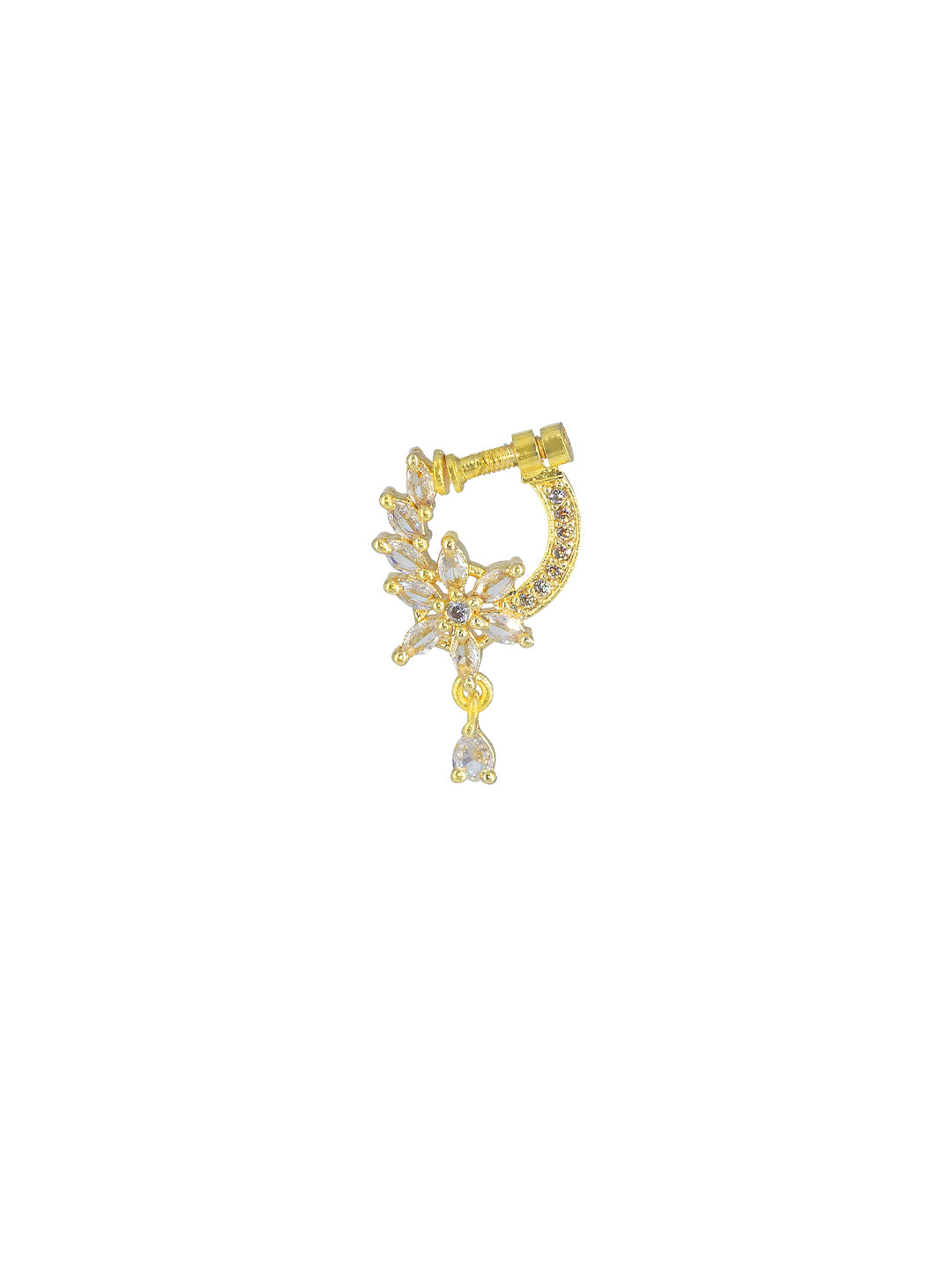 Gold Plated American Dimaond Drop Non-Piercing Nose Ring