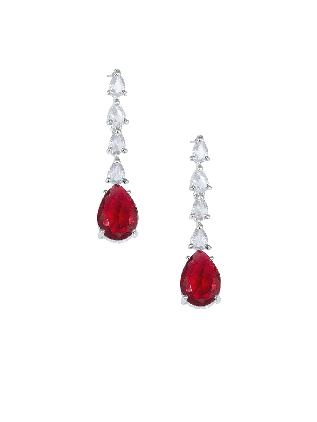 Red AD-Studded Teardrop Jewellery Set