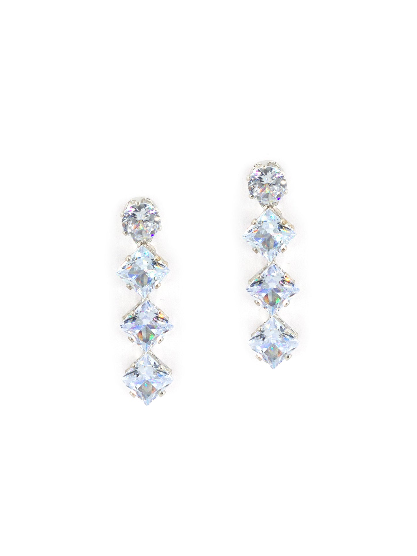 Silver Plated White AD Square Drop Earring for Women