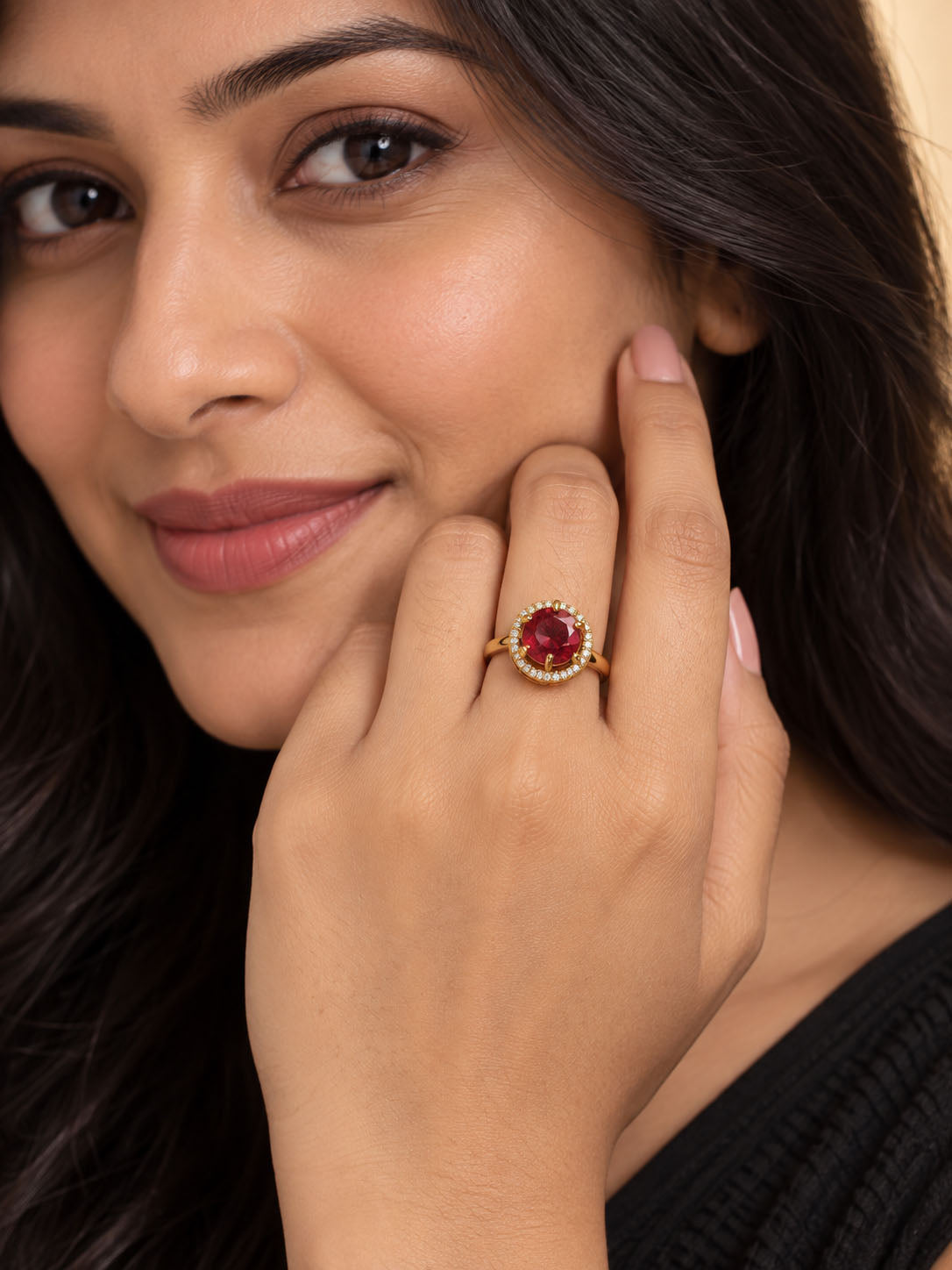 22K Gold Plated Red AD Finger Ring for Women