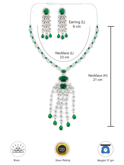 Silver Plated Green AD Designer Jewellery Set