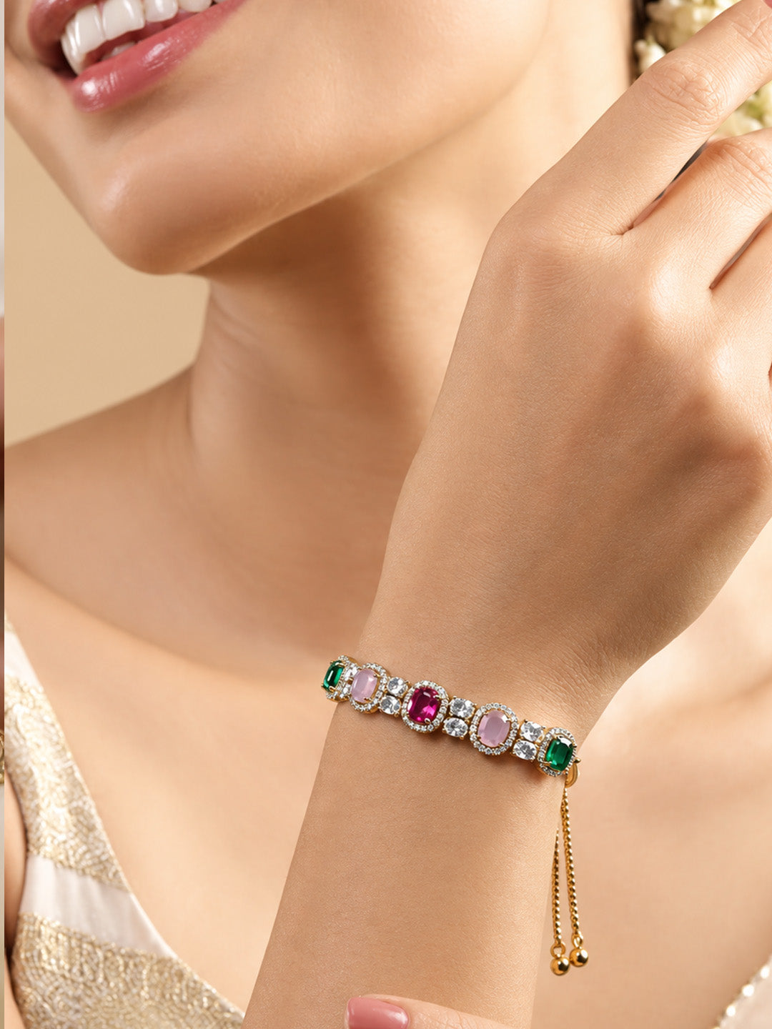 Antique Gold Plated Multi AD Adjustable Bracelet for Women