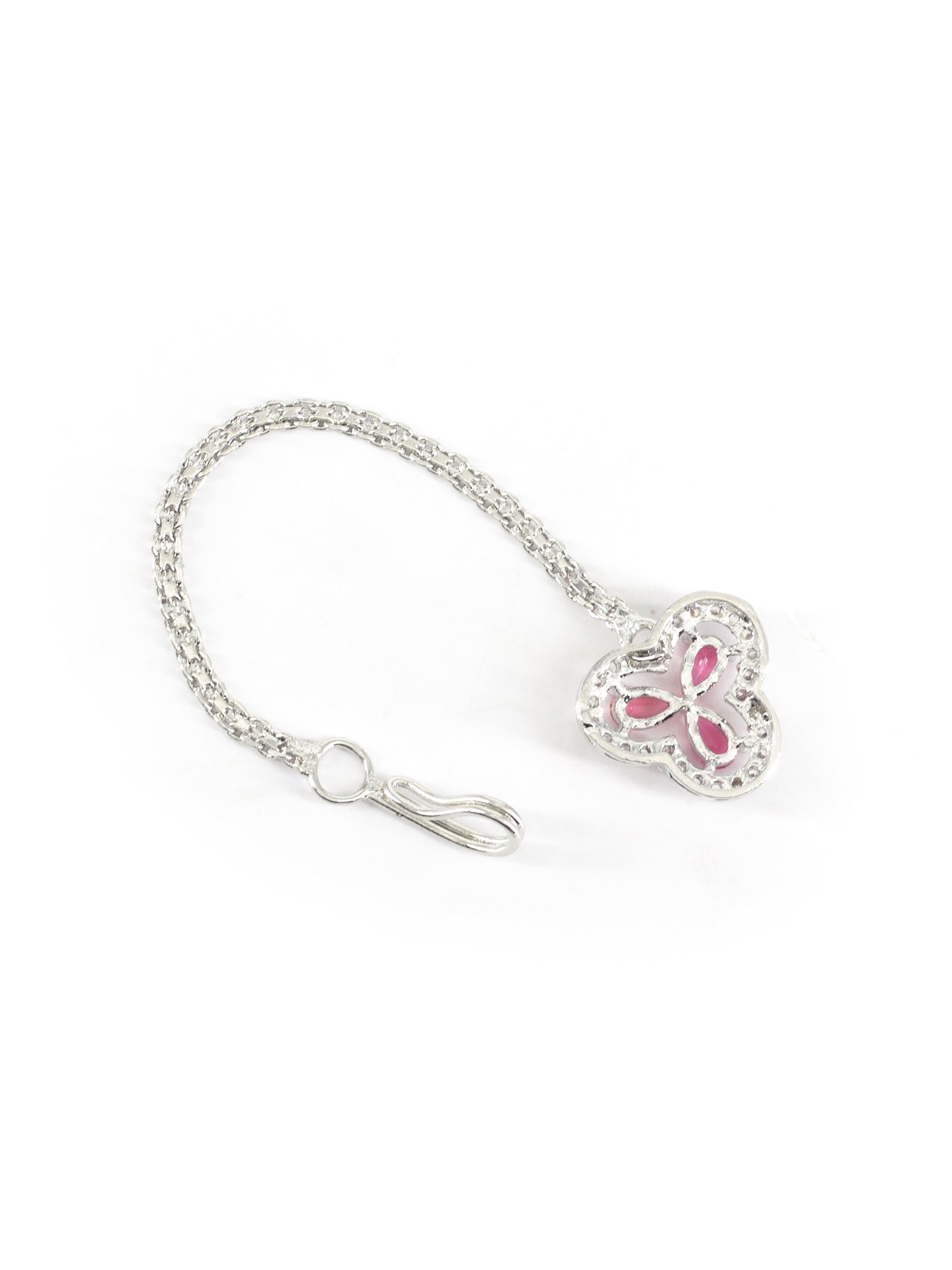 Silver Plated Pink AD Maang Tikka for Women