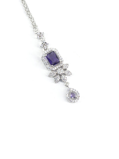 Silver Plated Purple AD Floral Maang Tikka for Women