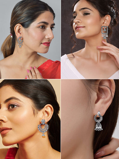 Set of 4 Floral & Peacock Chandbali & Jhumki Earrings