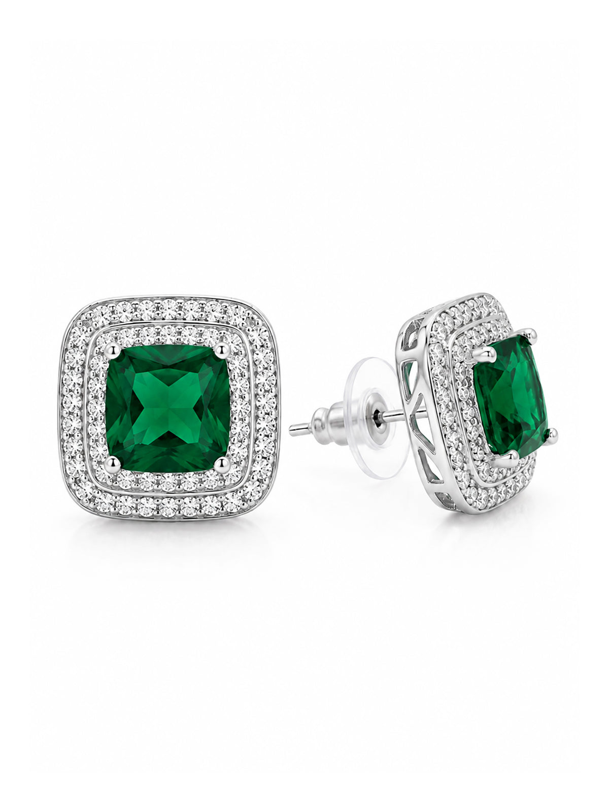 Silver Plated Green AD Stud Earrings for Women