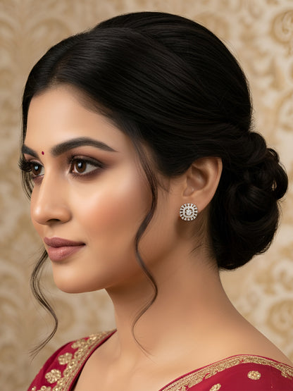 Silver Plated American Diamond Stud Earrings for Women