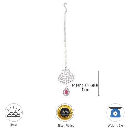 Rhodium Plated Red AD Maang Tikka for Women