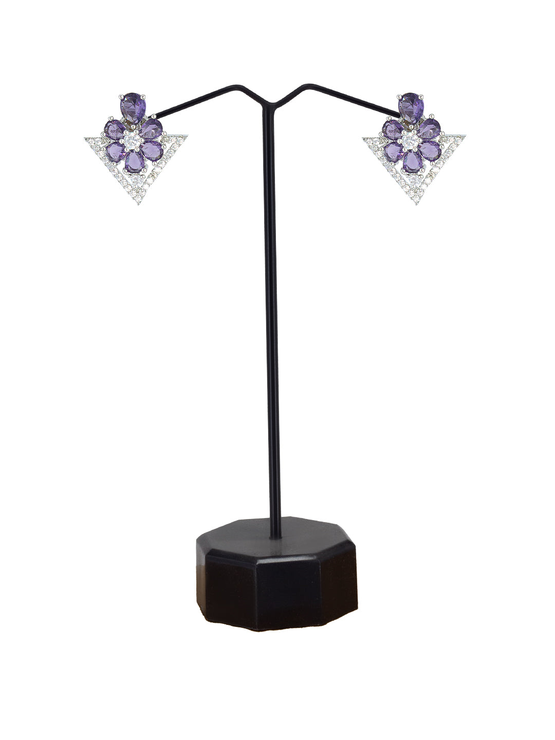 Silver Plated Purple Floral Stud Earrings For Women